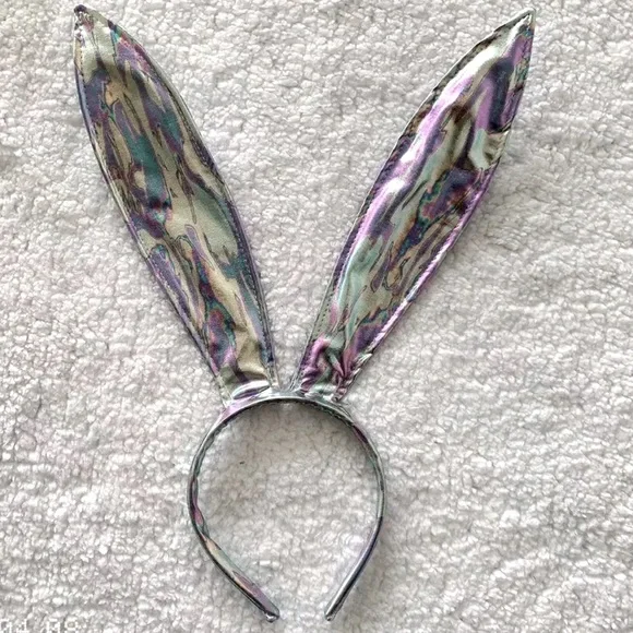 Iridescent Silver pink metallic large big bunny headband ears playboy costume Classic Playboy Bunny - 8pcs Set main image 4